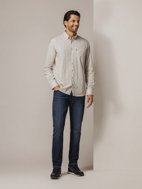 State of Art shirt poplin print beige | Regular-fit