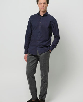 Profuomo overhemd peached twill flanel donkerblauw | Slim-fit