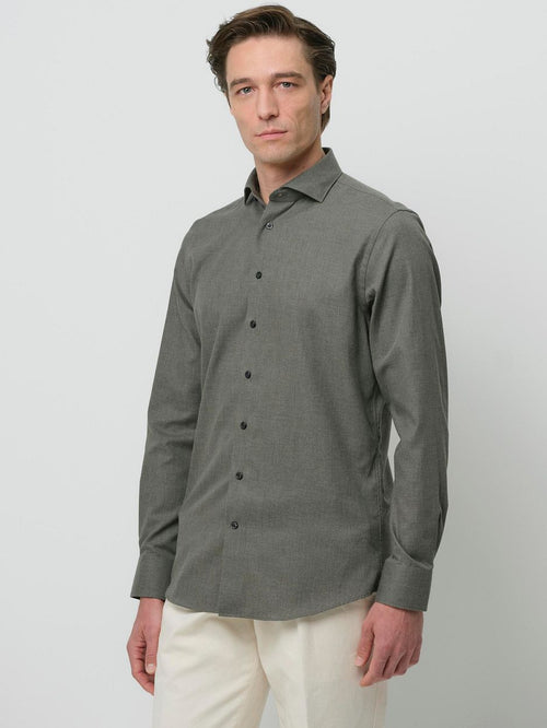 Profuomo overhemd peached twill flanel groen | Slim-fit
