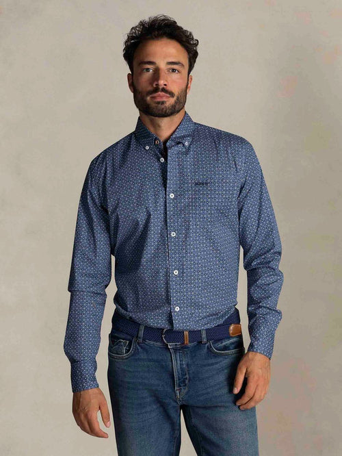 NZA shirt kylan poplin print blauw | Regular-fit
