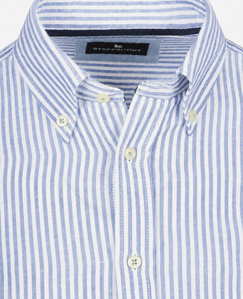 Overhemd linen cotton streep blauw