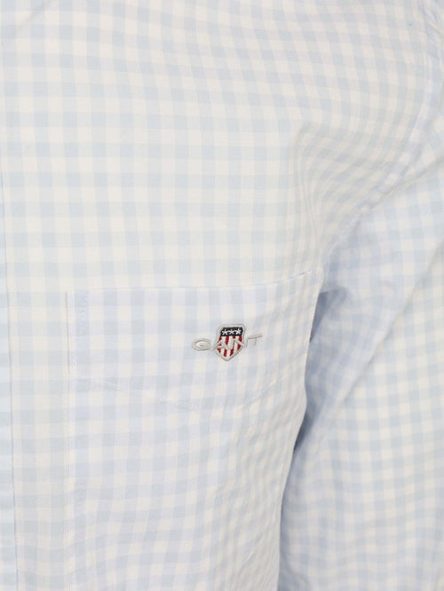 Overhemd gingham poplin college lichtblauw