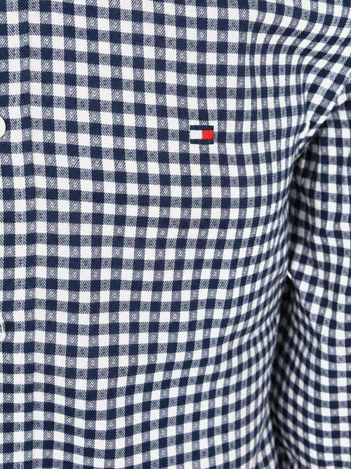 Flanel overhemd dobby gingham ruit donkerblauw