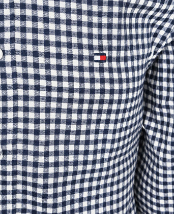Flanel overhemd dobby gingham ruit donkerblauw