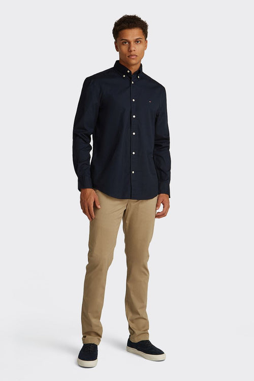 Poplin overhemd flex donkerblauw