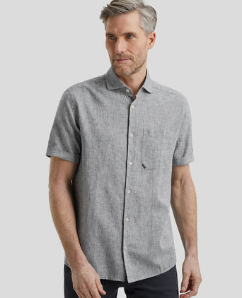 Short sleeve overhemd linnen blend dark slate
