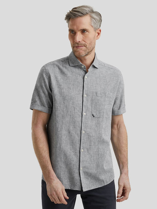 Short sleeve overhemd linnen blend dark slate
