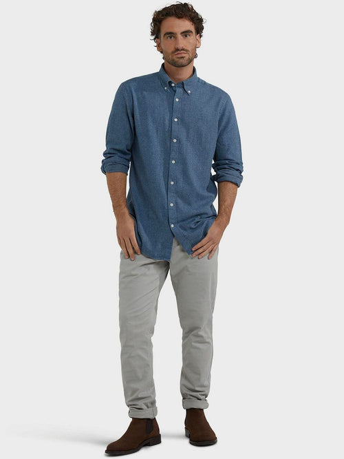 Overhemd flanel melange blauw