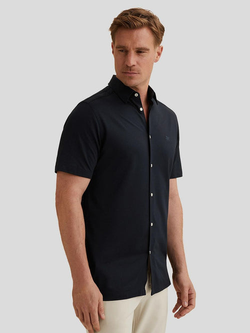 Short sleeve overhemd jersey donkerblauw