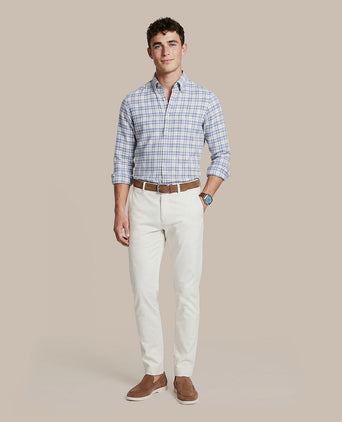 Overhemd linen cotton checks blauw sand