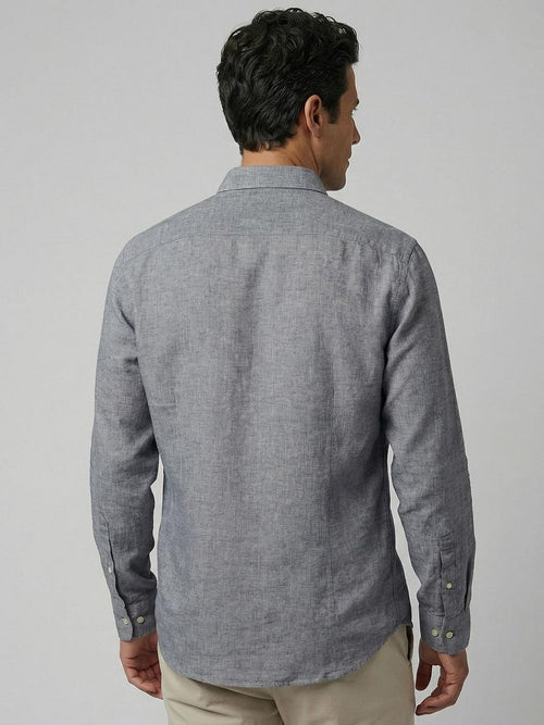 Overhemd cotton linen donkerblauw