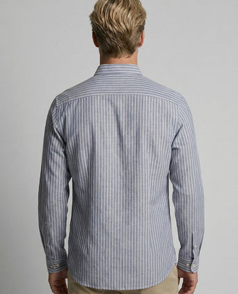 Overhemd cotton linen strepen indigo