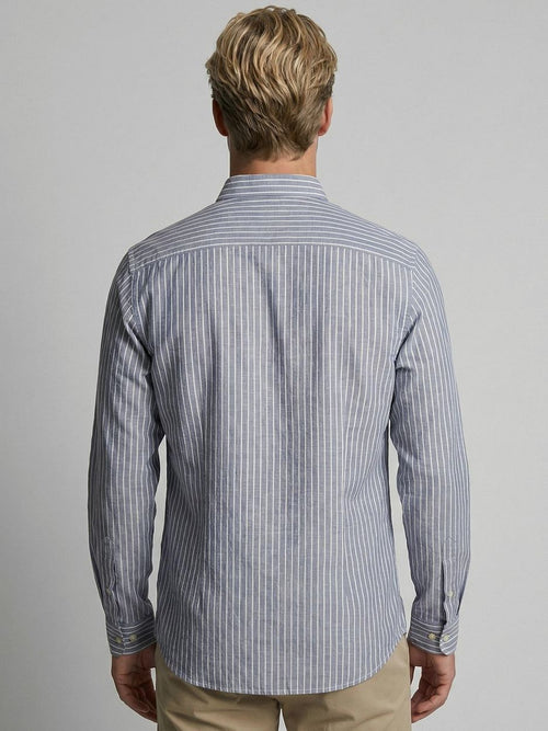 Overhemd cotton linen strepen indigo