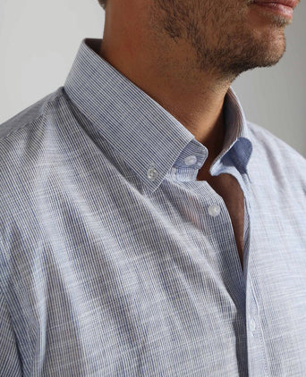 Overhemd cotton slub streep blauw