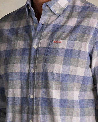 Shirt picton linnen blend ruit blauw