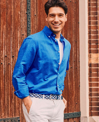 Overhemd linen cotton cobalt