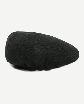 Flat cap wool herringbone donkergroen