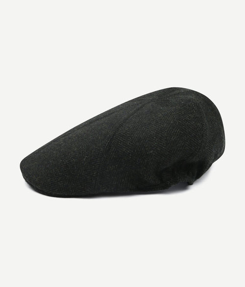 Flat cap wool herringbone donkergroen