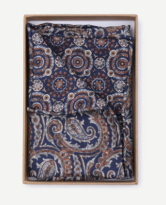 Pochet reversible bruin op donkerblauw