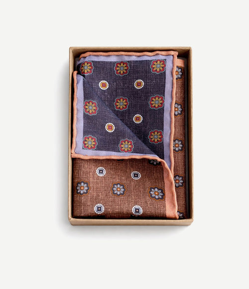 Pochet reversible dots donkerblauw en bruin