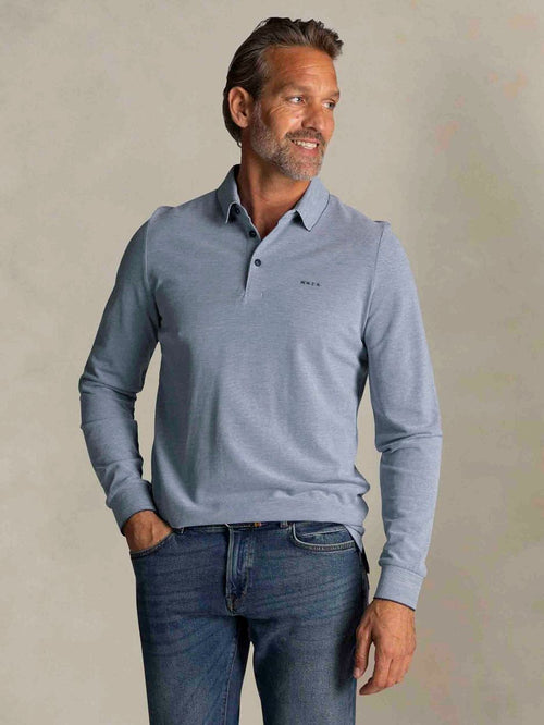 NZA longsleeve polo hamton piqué blauw | Regular-fit