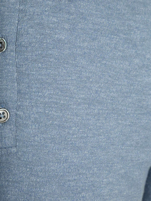 Knitted polo cotton linen blauw