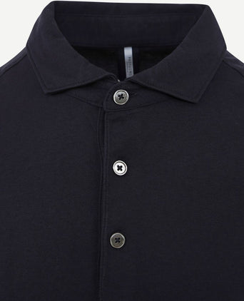 Longsleeve polo donkerblauw melange