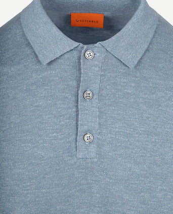 Knitted polo cotton linen blauw