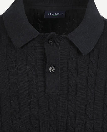Respect polo knit cable donkerblauw