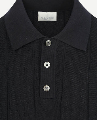 Poloshirt drop needle structure donkerblauw