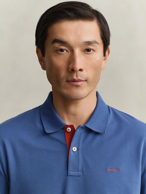 Contrast piqué poloshirt vintage blauw