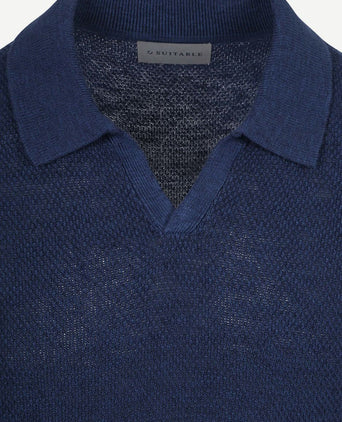 Polo riva bean linen cotton donkerblauw