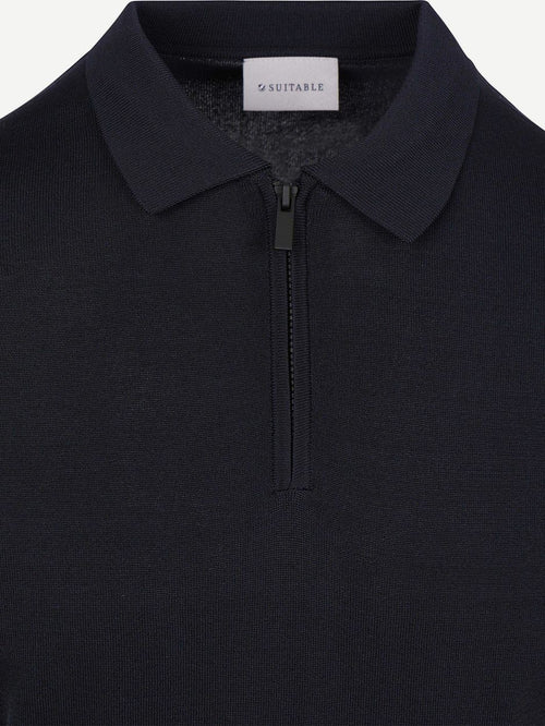Knitted halve rits polo dan donkerblauw