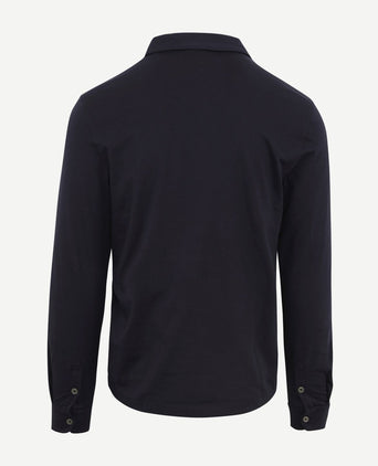 Longsleeve polo donkerblauw melange