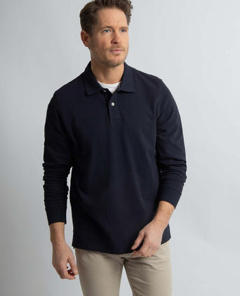 Longsleeve polo piqué classic donkerblauw