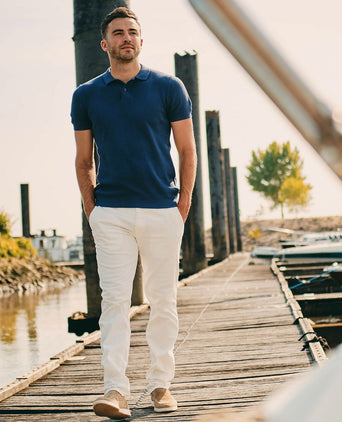 Respect polo structure knit blauw