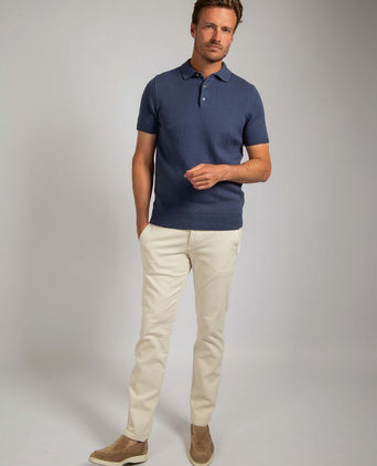 Heavy knitted polo raw denim blauw