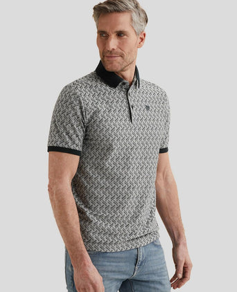 Knitted poloshirt jacquard print donkerblauw