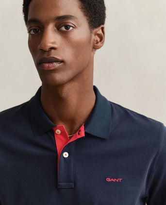 Contrast piqué poloshirt donkerblauw