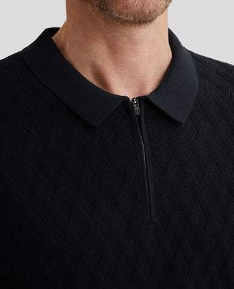 Knitted poloshirt half-zip donkerblauw