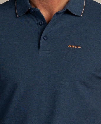 Polo henley piqué donkerblauw sky