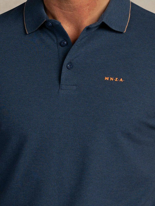 Polo henley piqué donkerblauw sky