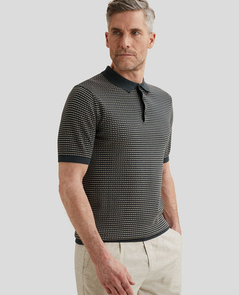 Knitted poloshirt streep donkerblauw