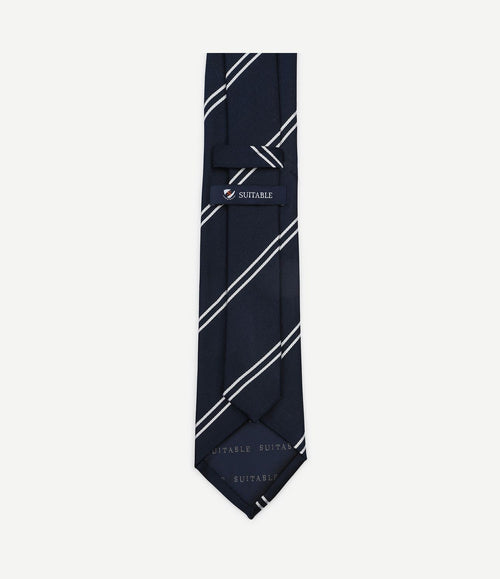 Stropdas zijde double stripe donkerblauw
