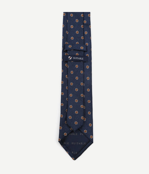 Stropdas zijde flower donkerblauw