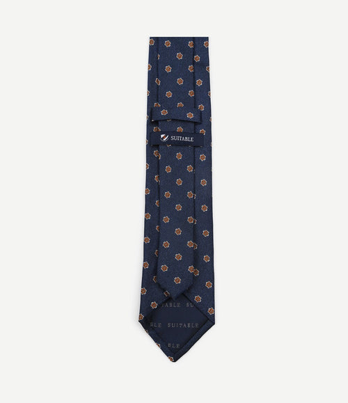 Stropdas zijde flower donkerblauw
