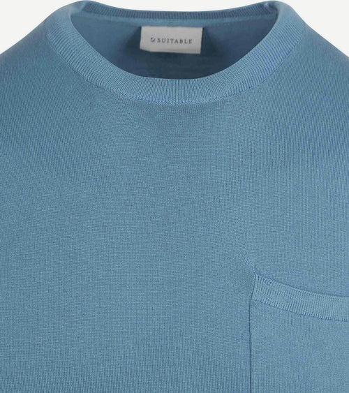Knitted t-shirt pocket compact blauw