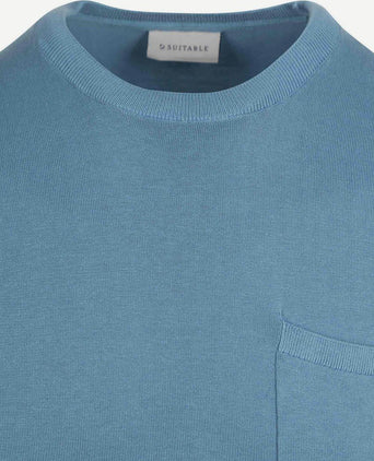 Knitted t-shirt pocket compact blauw