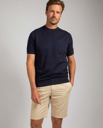 Knitted t-shirt pocket compact donkerblauw
