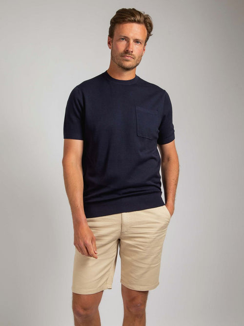 Knitted t-shirt pocket compact donkerblauw